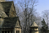 Dearborn, Michigan, USA:Historic stone house in Greenfield Village outside - roof detail - photo by C.Lovell