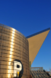 Denver, Colorado, USA: Colorado Convention Center - iconic architecture - parking sign, stairs and bold roof - photo by M.Torres