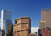 Denver, Colorado, USA: One Civic Center Plaza, former Denver Post Tower, and CBD skyscrapers from the Civic Center - architects Hellmuth, Obata & Kassabau - photo by M.Torres