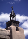 Las Trampas, Taos County, New Mexico, USA: Church of San Jos de Gracia - steeple of historical Spanish church in the Sangre de Cristo mountains - aka Church of Santo Tomas Del Rio de Las Trampas - adobe architecture - photo by C.Lovell