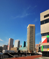 Baltimore, Maryland, USA: Waterfront Promenade - WTC, Transamerica tower and National Aquarium - photo by M.Torres