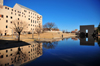 Oklahoma City, OK, USA: Oklahoma City National Memorial - reflecting pool over black granite, eastern gate and museum - photo by M.Torres