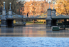 Boston, Massachusetts, USA: Boston Public Garden - lagoon - suspension bridge designed by William G. Preston - it became a girder bridge in 1921, the suspension system is now merely decorative - photo by M.Torres