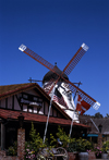 Solvang (California): pumpkins and rusting machinery - Solvang (California): windmill and Danish restaurant - Smorgasbord - Santa Barbara county - photo by A.Bartel